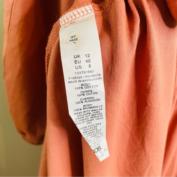 ASOS DESIGN Apricot Rust Pleated Cotton Maxi Dress with Pleated Waist | Size 8 - Picture 7 of 8